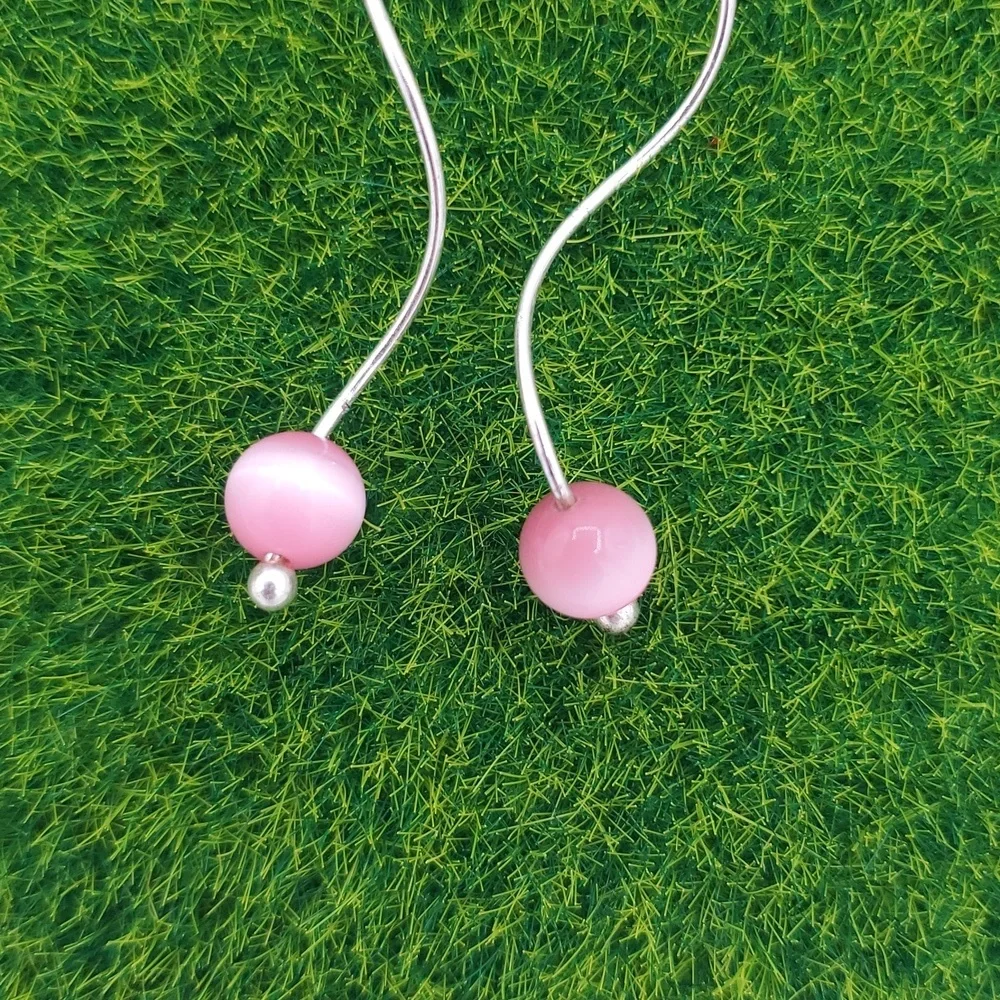 90s Baby Pink Moonstone Dangle‎ Earrings E1014